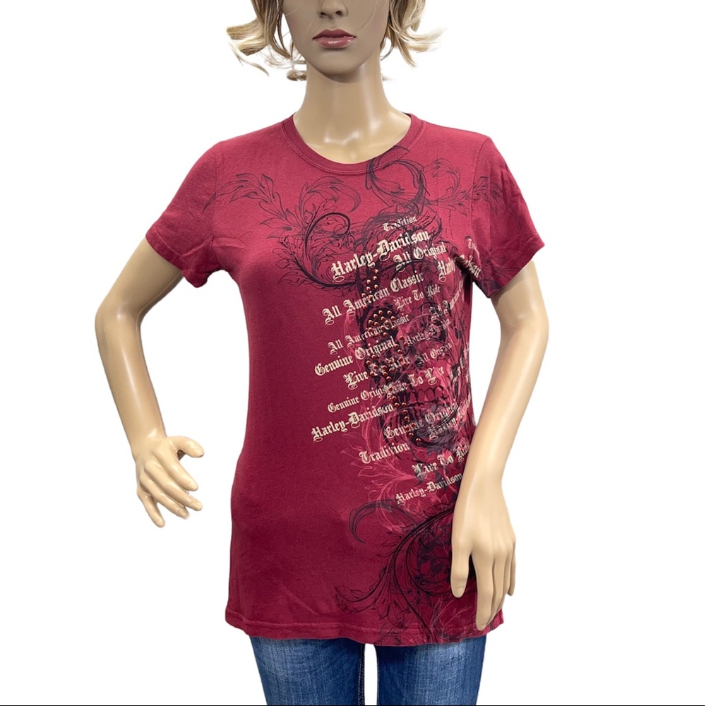 HARLEY-DAVIDSON Short Sleeve Women’s Red Tee Shirt Size Small